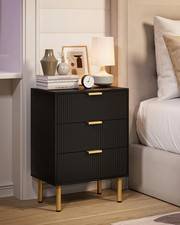 Apetaccat Bedside Table with 3 Drawers, Modern Bedside Cabniet with Metal Legs,
