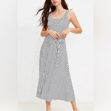 The Loft Striped Tie Waist MidiDress Spring Summer Coastal Minimalist Size XS