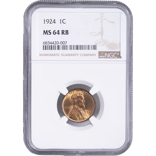 1924 1c Lincoln Wheat Cent ~ NGC MS 64 RB