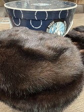 Vintage Pair Brown Mink Fur Rolled Brim Hat Black Satin Lined 22 And 20 Reggi