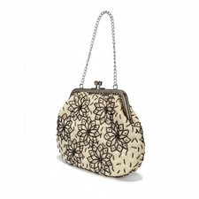 Vintage Beaded Floral Top Handle Kiss Lock Evening Bag