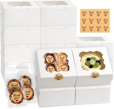 12 Pcs Cookie Boxes with Window, 6x6x3 Inches White Bakery Boxes, Treat Boxes wi
