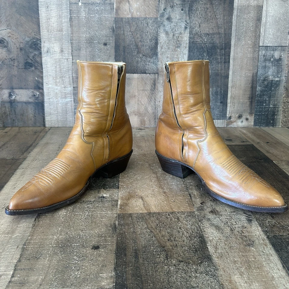 Tony Lama Vintage Etiqueta Dorada Tobillo Cremallera Lateral Western Botas de Vaquero Para Hombres 9 EE Foto 3 de 4