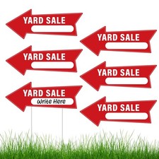 6 PCS Yard Sale Signs 14.4 x 5.6 Inches Yard Sale Arrows Sign with Stakes Dou...