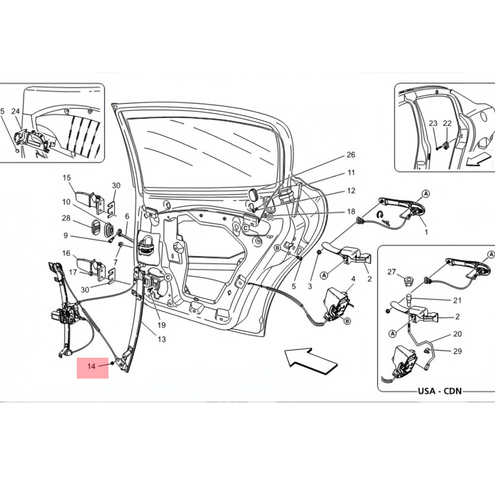 Right Rear Door Window Regulator W/O Motor For 03-13 Maserati Quattroporte M139