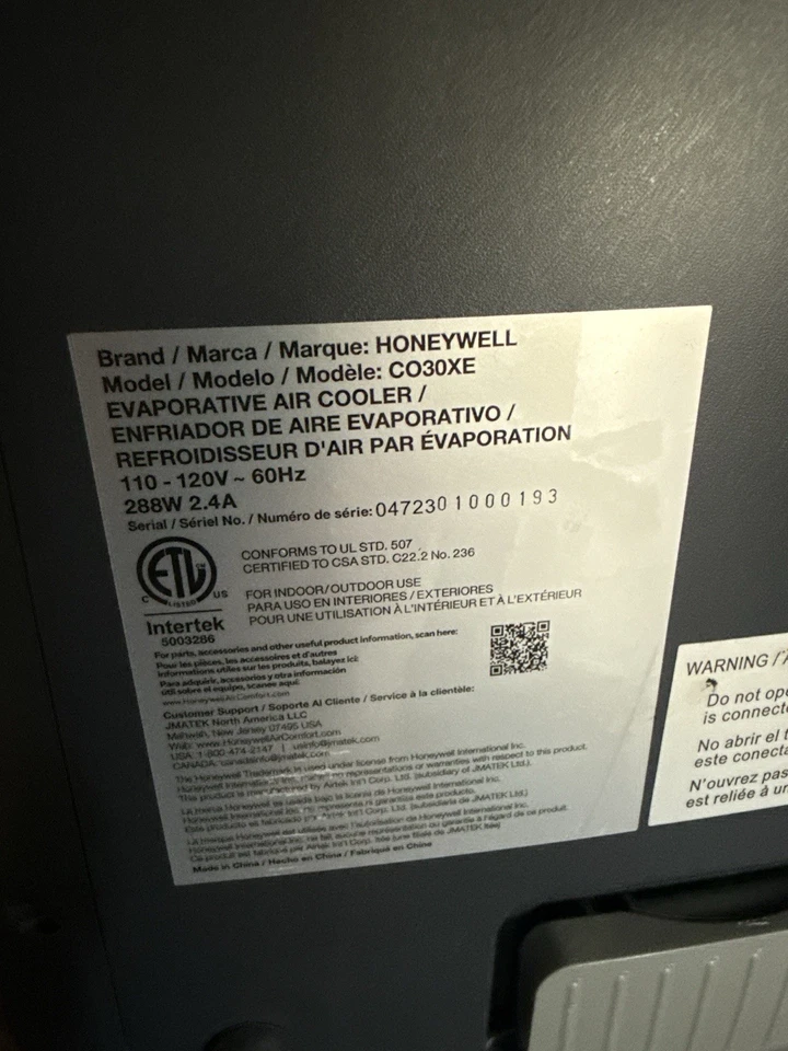 Enfriador de aire evaporativo portátil Honeywell con ventilador y humidificador - C030XE Foto 3 de 4