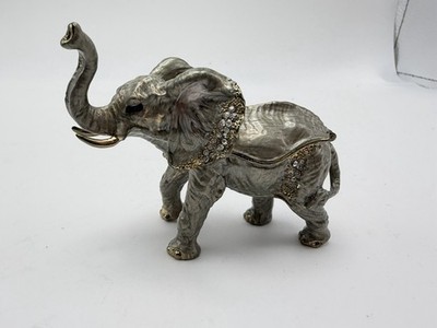 Ciel Jeweled Grey African Elephant Collectible Trinket Box Austrian Crystals