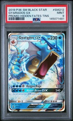 2019 POKEMON SM BLACK STAR PROMO HIDDEN FATES TINS #SM212 GYARADOS GX PSA 9