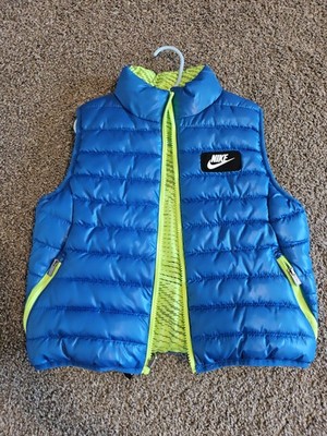 Nike Reversible Blue Yellow Unisex Kids Puffer Vest Full Zip Sleeveless