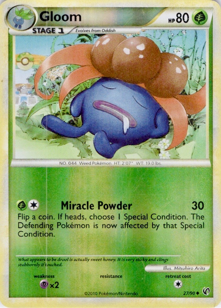 Gloom 27/90 Uncommon HGSS Undaunted Pokemon Reverse Holo Heavily Played