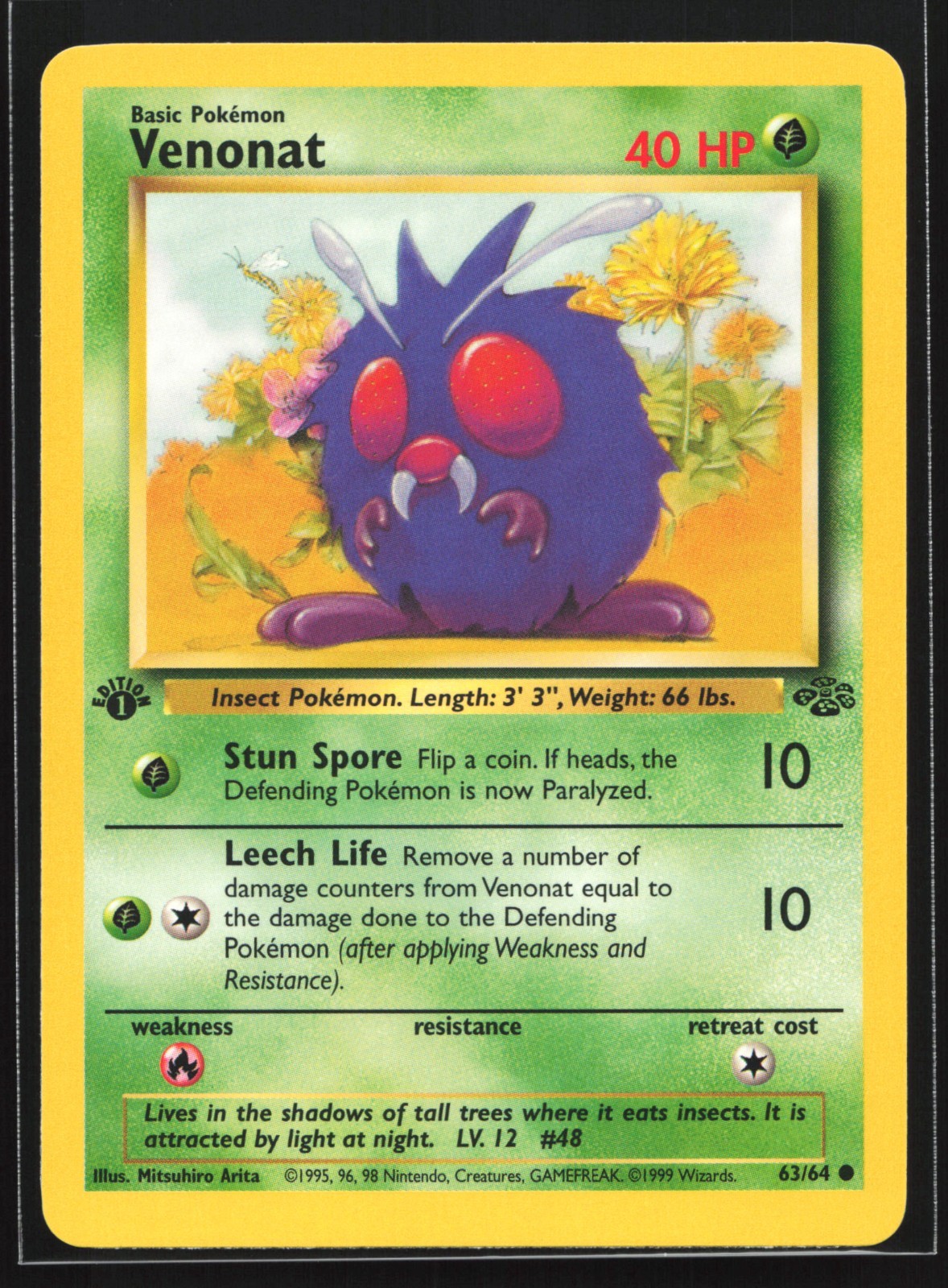 Pokemon Venonat 63/64 WotC Jungle 1st Edition Common NM