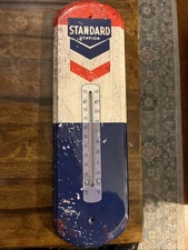 Standard Oil Station Chevron Gasoline Reproduction Tin  Wall Thermometer