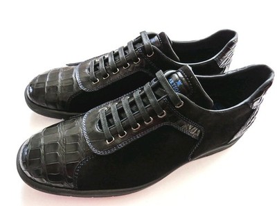 ARTIOLI Black Crocodile Leather with Suede Sneakers Shoes 9.5 US 42.5 EU 8.5 UK