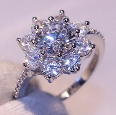 3Ct Round Cut Lab Created Diamond Cluster Engagement Ring 14K White Gold Finish