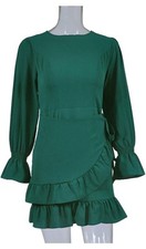 Womens Long Sleeve Round Neck Ruffles Wrap Dress Small Size