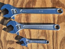 Vintage S-K Tools Forged Alloy Adjustable Wrench 3pc. Set Made in USA EUC