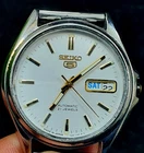 Vintage Of Seiko 5 Automatic Men Watch Day Date Japan Made 21 Jewels White Dial