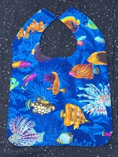Handmade Adult Special Needs bib quilted AQUARIUM TROPICAL FISH STRIPES OCEAN