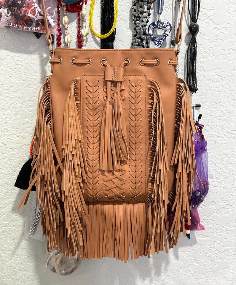 Bohemian Boho Tan Fringe Crossbody Bag 12 1inches Height and 10 inches Width. - Image 2 of 4