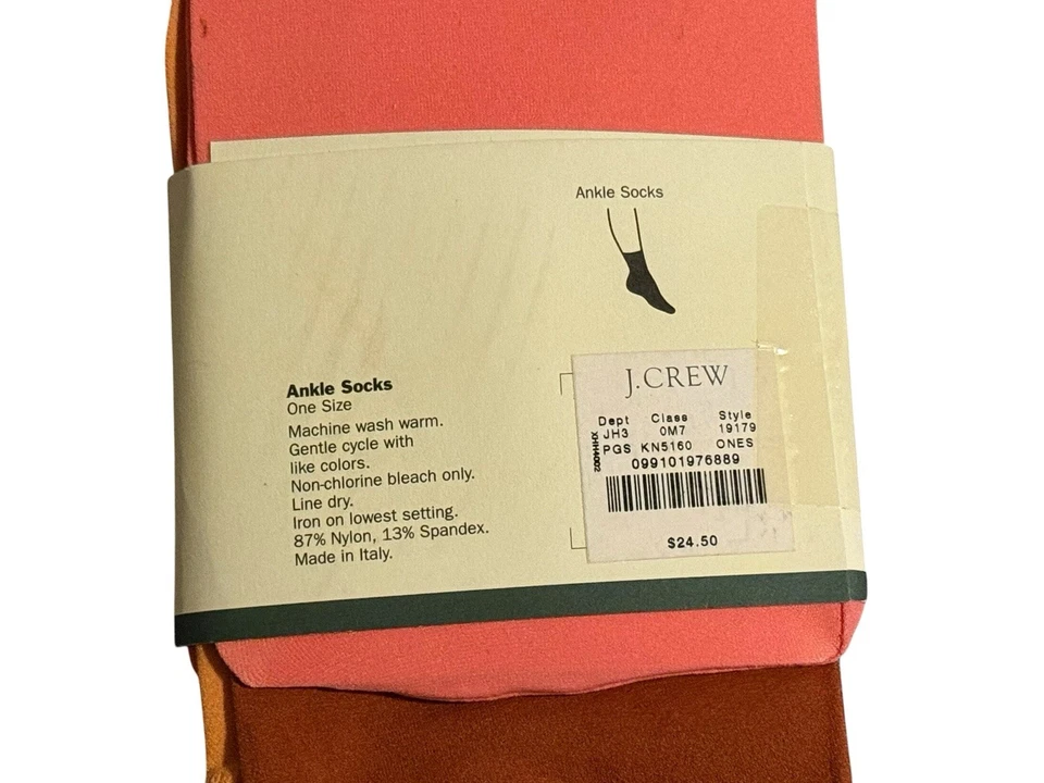 NUEVO 3 Pares De Colección J.Crew Elastizados Nylon Calcetines al Tobillo Para Mujer Marrón Naranja Rosa Italia Foto 4 de 4