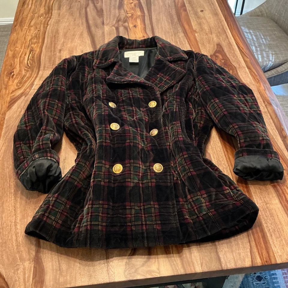 Jaqueta de veludo Jones New York Sport feminina xadrez peito duplo tamanho M - Imagem 3 de 4