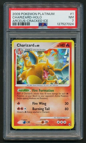 Charizard 1/99 Cracked Ice Holo Bleed Pokémon 2009 Platinum Arceus PSA 7 NM