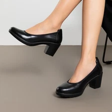 Women Arch Support Low Chunky Block Heel Round Toe Work Dress Comfort Pump Shoes
