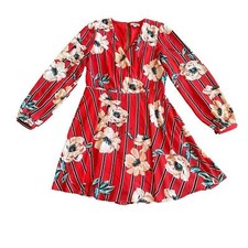 Express Bold Floral Print Long Sleeve Dress Swing A-Line Size Medium Women's