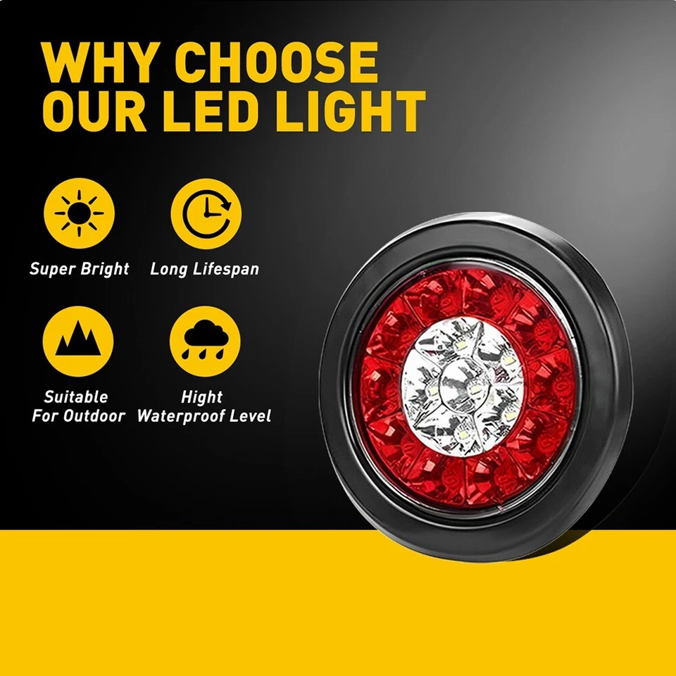 4INCH 16-LED Round Red White Truck Trailer Brake Stop Turn Signal Tail Lights - Image 2 of 4