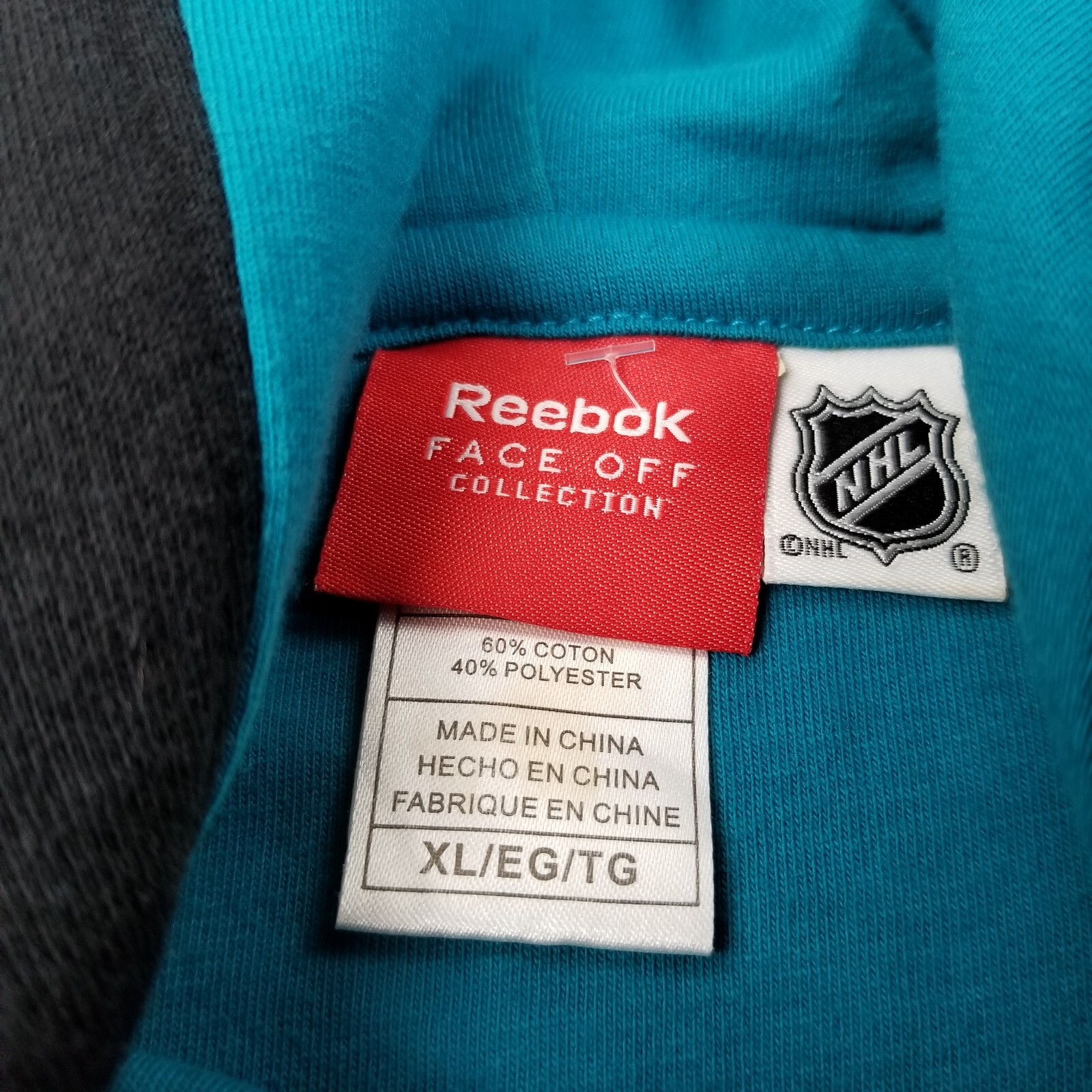 San Jose Sharks Hoodie Men's Extra Large Black Teal NHL Sweater Reebok Full Zip image 7