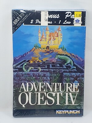 Adventure Quest IV 4 IBM/DOS Apple II Big Box PC New Sealed 1988 Keypunch 3.5''
