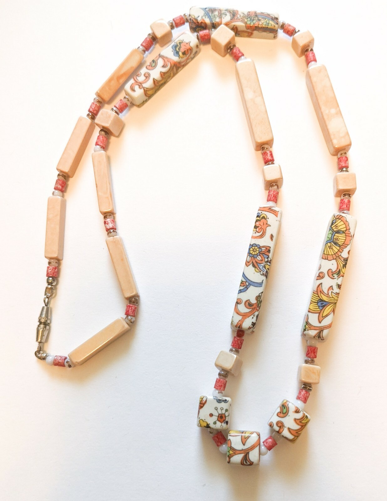 Artisan Rectangular Ceramic Beaded Necklace Paisl… - image 1