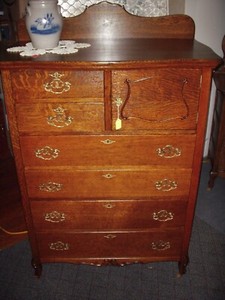 Antique Oak Highboy Dresser ornate carvings 6 drawer & Hatbox bureau 1900's
