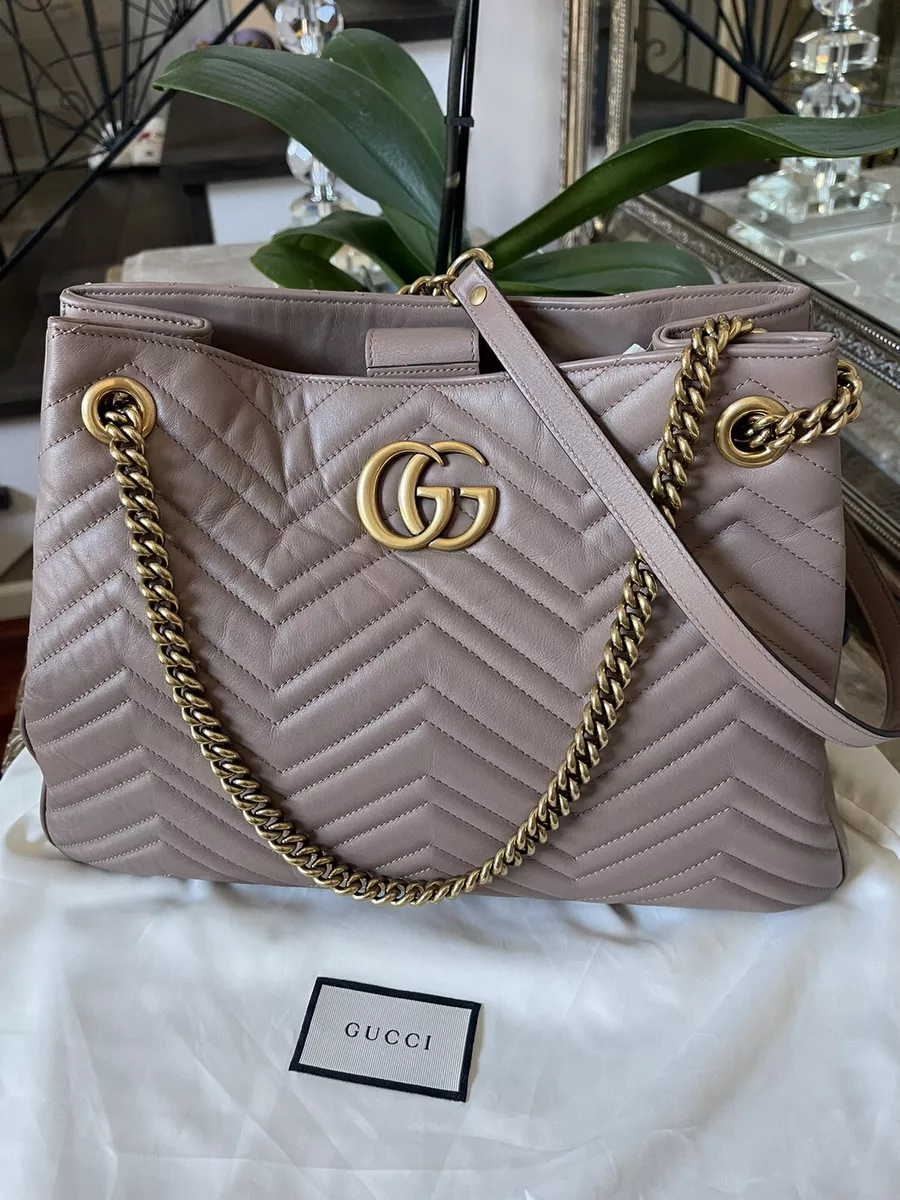 GUCCI GG MARMONT MATELASSE Medium Dusty Pink Chain Shoulder Bag