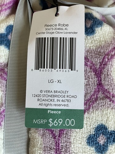 VERA BRADLEY Center Stage Glow Lavanda Peluche Pile Accappatoio Donna L-XL NUOVO! - Foto 4 di 4