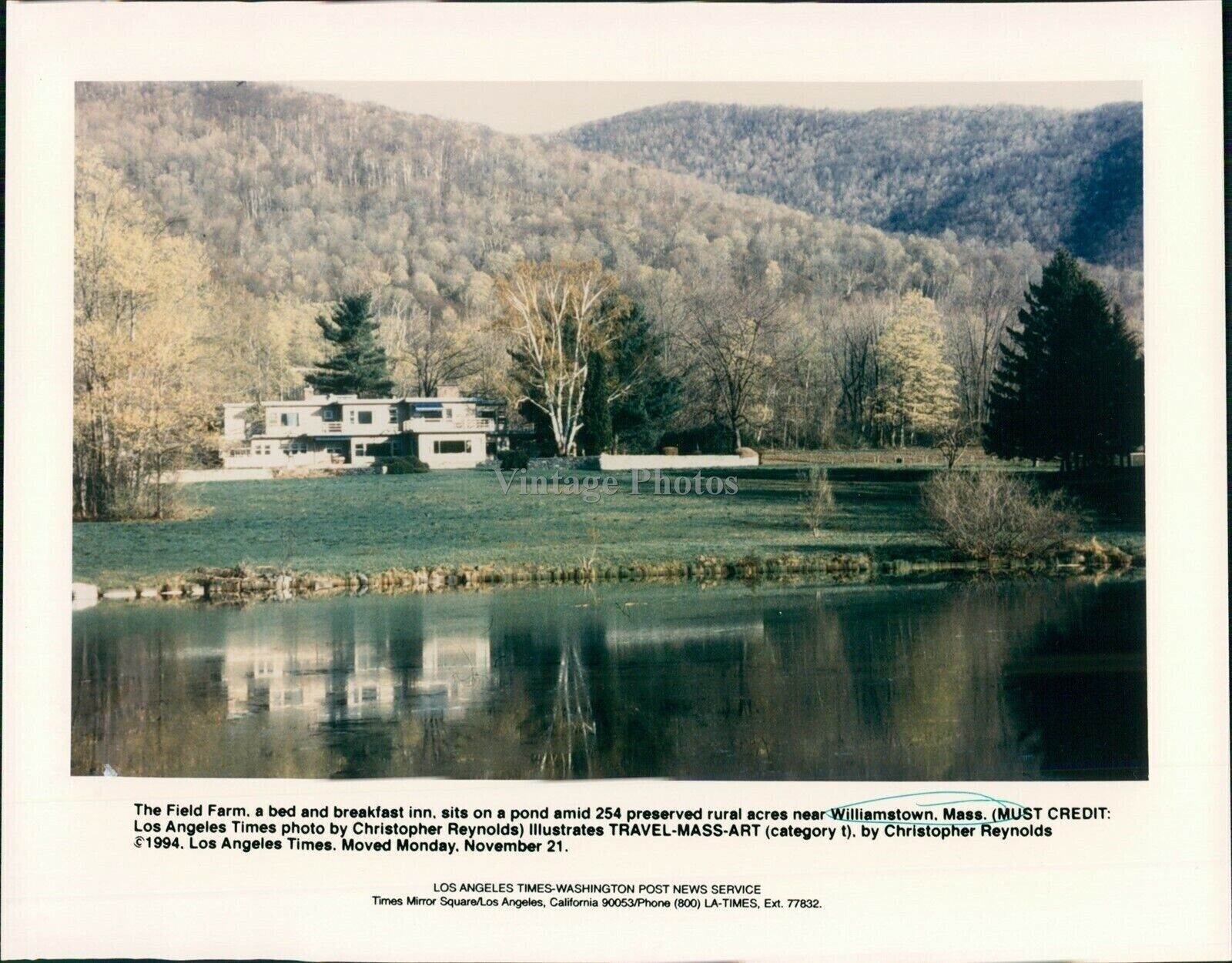 1994 Landscape Field Farm Williamstown Ma Beautiful Hills 8X10 Vintage