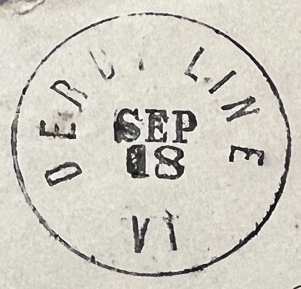 RARE 1860's DERBY LINE VERMONT COVER SENT TO HARTLAND 3C WASHINGTON PERF STAMP - Image 2 of 4