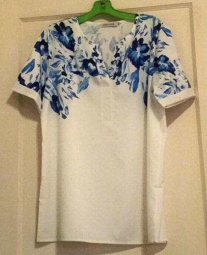Womens Casual Short Sleeve Shirt V Neck Floral Loose Blouse - 第 1/2 張圖片