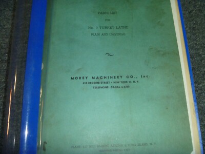 Morey Machine No. 3 Turret Lathe Plain & Universal Parts Catalog Manual List