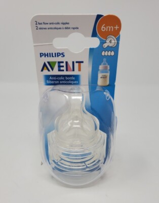 Brand NEW Philips Avent 6m+ Fast Flow Anti-Colic Nipples 2 Nipples In Package