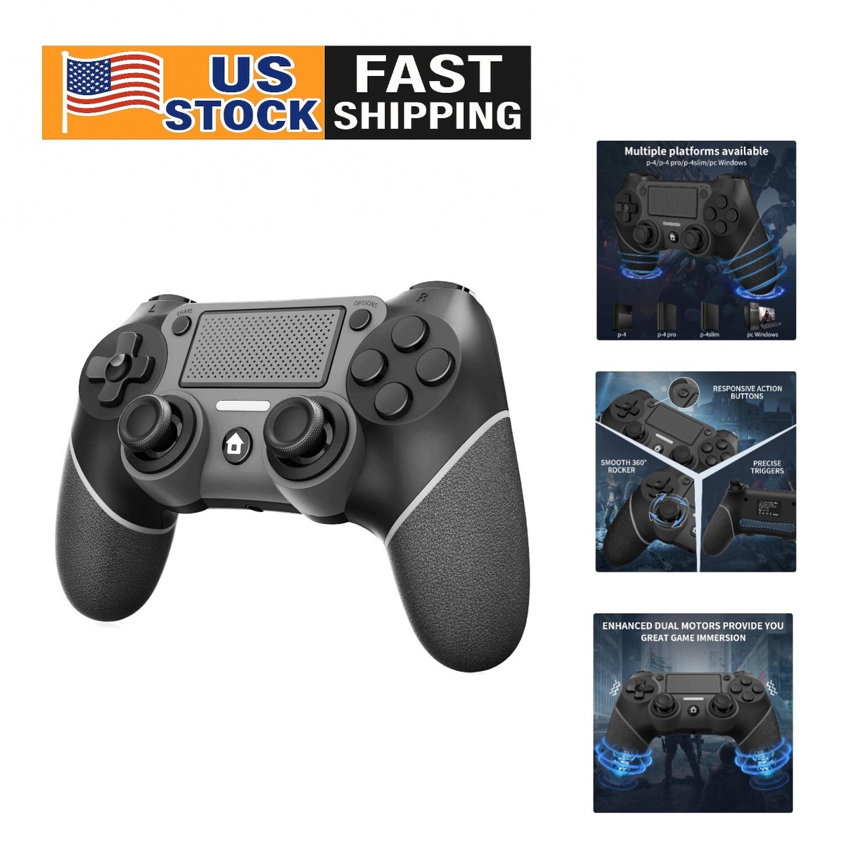 Ergonomic Black PS4 Controller with Bluetooth & Motion