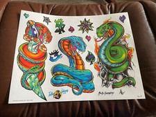 Lot 27 Vintage Tattoo flash art paper sheet Kelly Gormley 2002 snakes