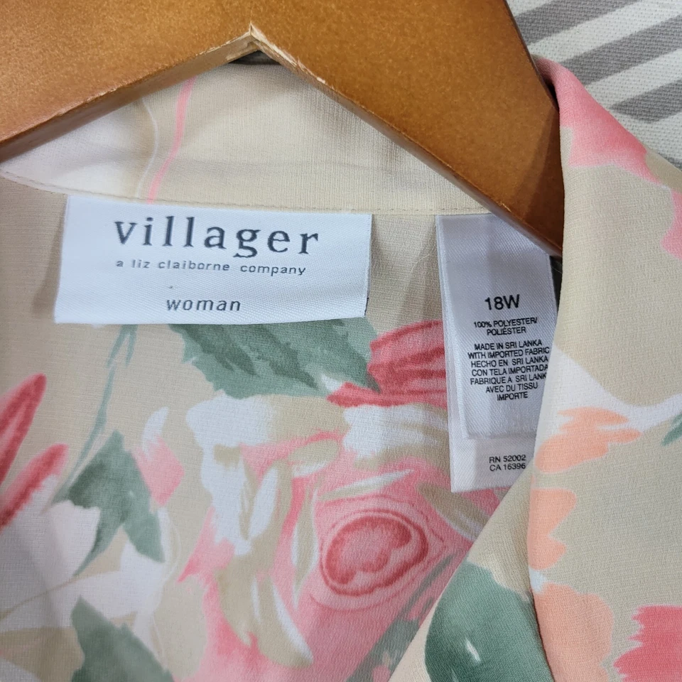 Villager Top Plus 尺寸 18W 衬衫衬衫轻便纽扣花卉粉色棕褐色 — 第 4/4 张图片