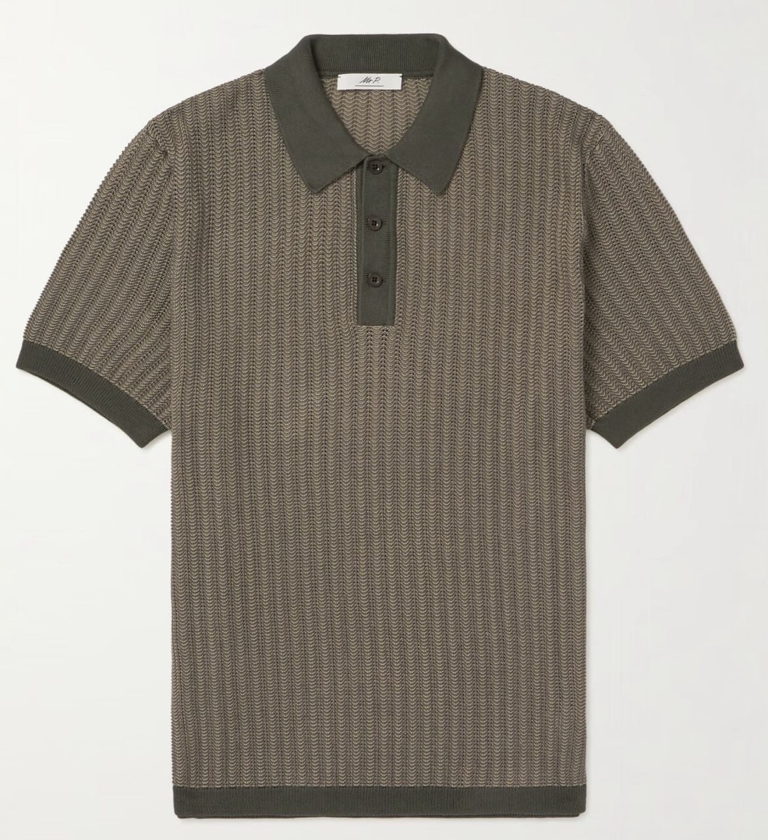 MR PORTER Crochet-Knit Cotton and Silk-Blend Polo Shirt Men's Size
