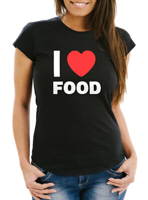 Damen T-Shirt I love food Slim Fit Moonworks 