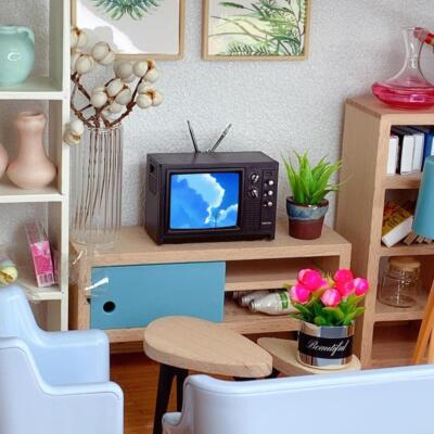 Puppenhaus Miniatur 1/12 Vintage TV Mini Fernseher Möbelzubehör 2W1K T2A2 D V2O2
