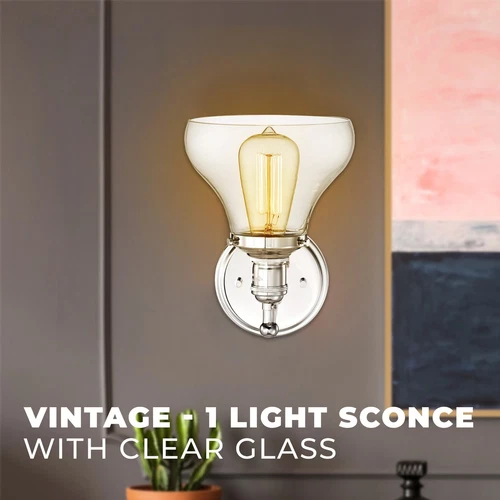 Vintage - 1 Light Sconce w/ Clear Glass - Polished Nickel Finish - SATCO-60-5413 - Picture 7 of 7