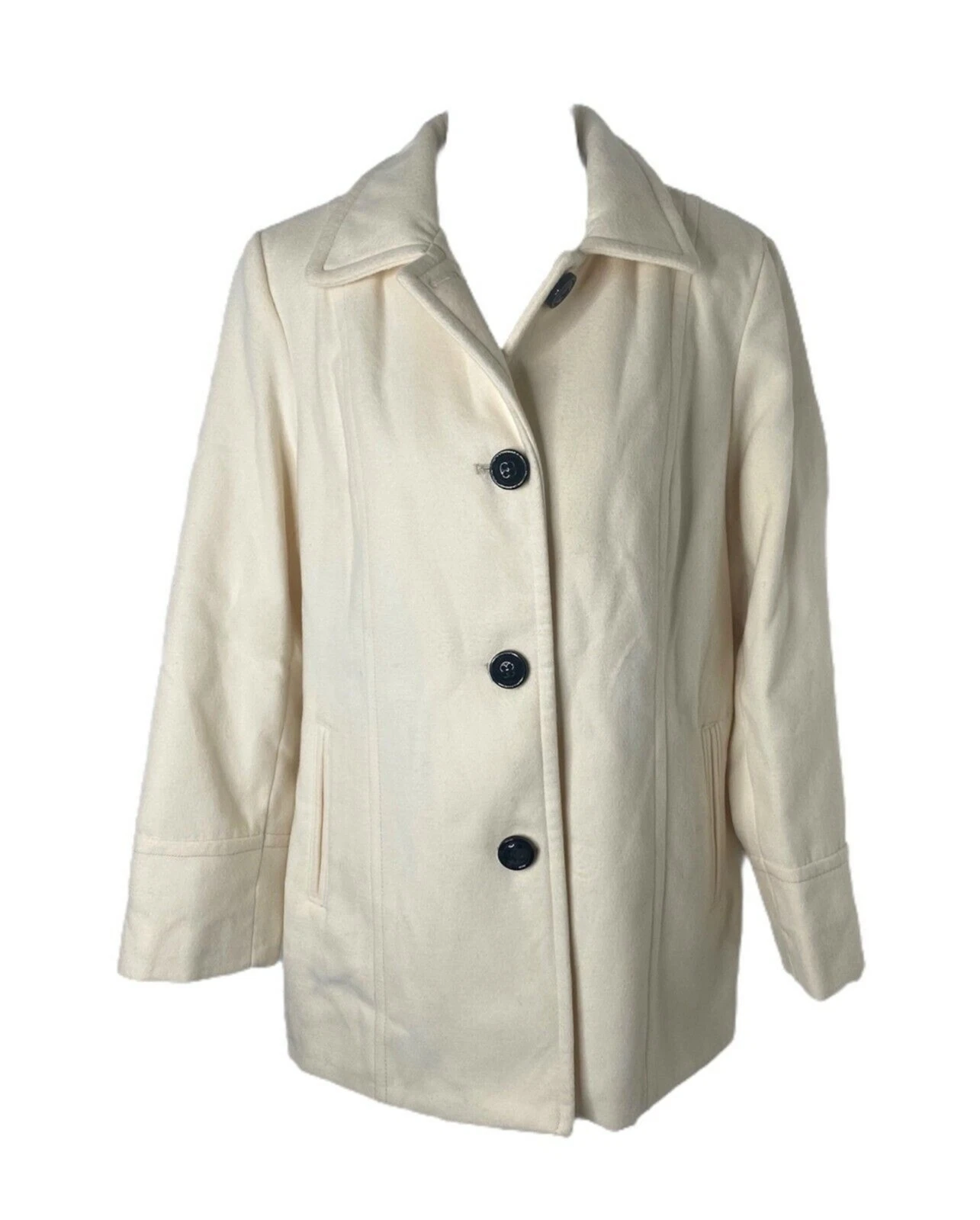 OFF WHITE Giacca pile donna XL soft shell Liz Claiborne bianco sporco bottoni davanti