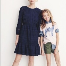 J. Crew womens size 6P Petite Eyelet Lace Flutter Hem Dress Navy Preppy A-Line