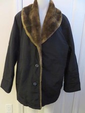 Womens Steilmann Black Button Down Faux Fur Collar Coat Size 14